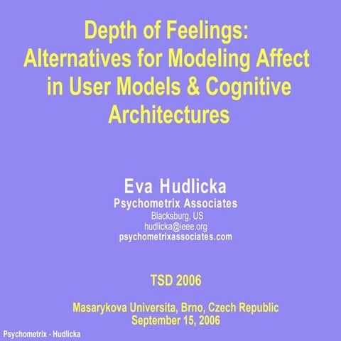 Depth of Feelings: Modeling Emotions in User Models and Agent Architectures