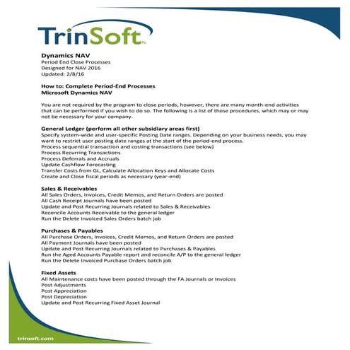Microsoft Dynamics NAV Year-End Processing Checklist