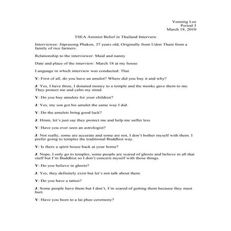 Tsea animist interview