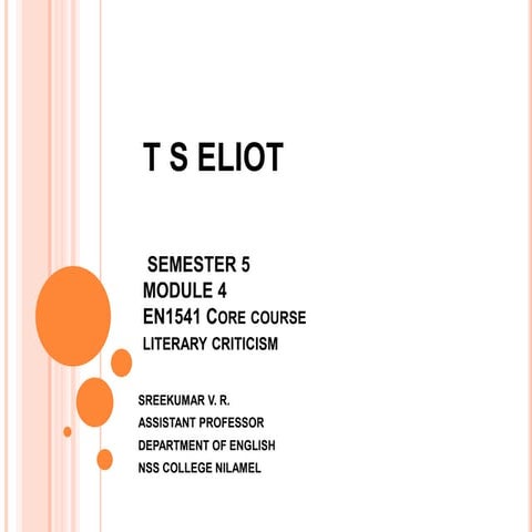 T S ELIOT AS A CRITIC