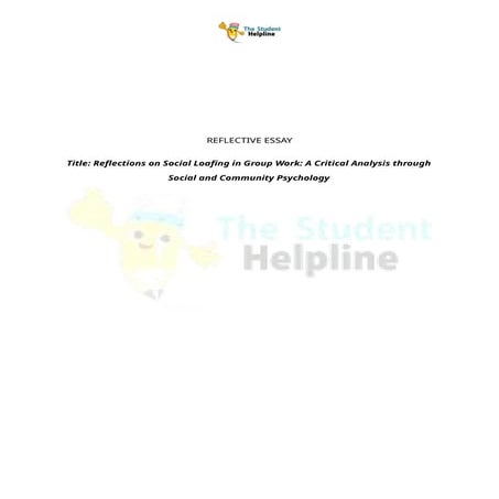 REFLECTIVE ESSAY SAMPLE ONLINE FREE BY THE STUDENT HELPLINE