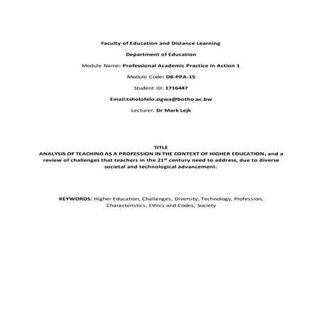 Teaching as a profession by Tsholofelo Zigwa