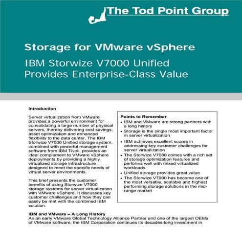 Storage for VMware vSphere IBM Storwize V7000 Unified Provides Enterprise-Cla...