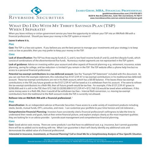 WHAT DO I DO WITH MY THRIFT SAVINGS PLAN (TSP) WHEN I SEPARATE? | PDF