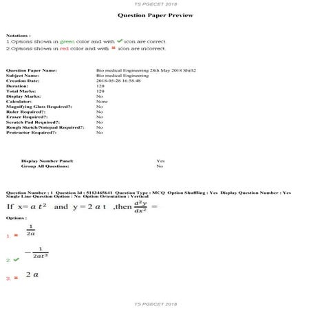 TS Pgecet Bio Medical 2018 Question Paper | PDF