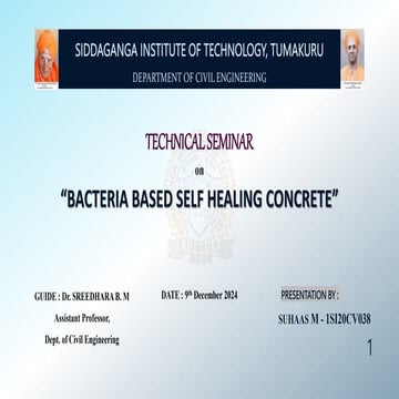 Technical seminar presentation on bacterial self healing concrete | PPTX