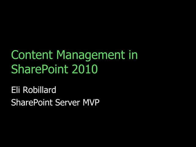 TSPUG: Content Management in SharePoint 2010