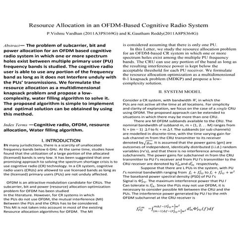 Resource Allocation in an OFDM-Based Cognitive Radio System | PDF