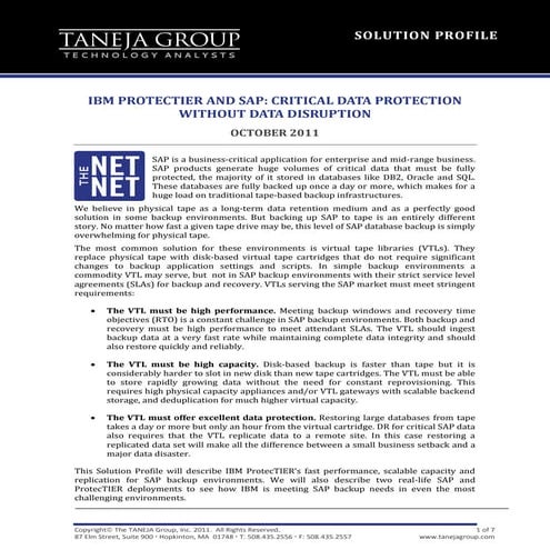 IBM PROTECTIER AND SAP: CRITICAL DATA PROTECTION WITHOUT DATA DISRUPTION