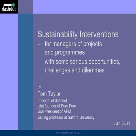 Sustainability Interventions for Managers of Projects and Programmes - Professor Tom Taylor