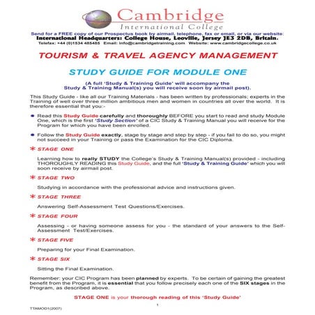 Tourism and travel agency management - cambridge