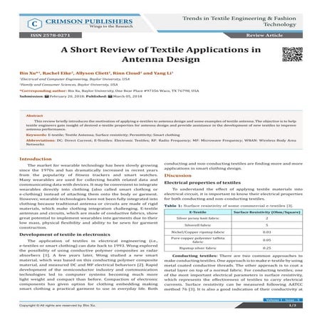 A Short Review of Textile Applications in Antenna Design| Trends in Textile E...