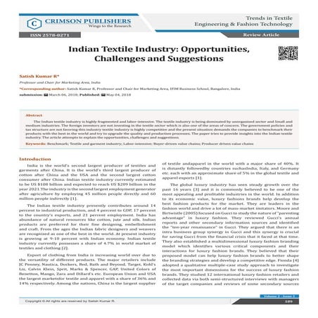 Indian Textile Industry: Opportunities, Challenges and Suggestions