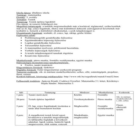 Tóth andrea óravázlata