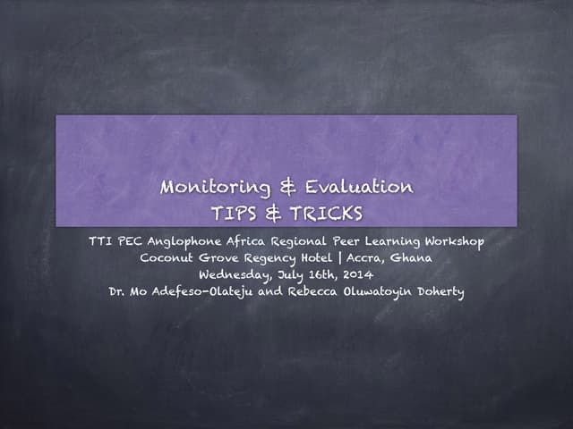 TTIPEC: Monitoring and Evaluation (Session 1)