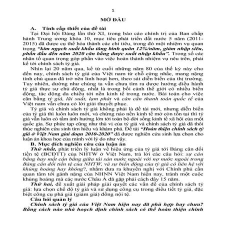 Luận án: Hoàn thiện chính sách tỷ giá ở Việt Nam (2010-2020)