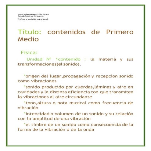 Contenido de física primero medio 