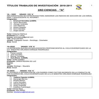 Títulos trabajos de investigación  ...