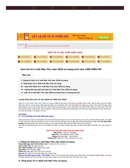 Xem Tử Vi Tuổi Mậu Thìn Năm 2020 Nữ Mạng: Tử Vi, Tài Lộc, Sự Nghiệp Và Tình Duyên