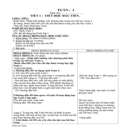 GIÁO ÁN MÔN TOÁN LỚP 1