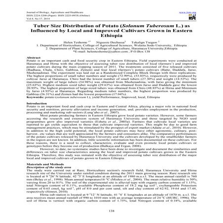 Tuber size distribution of potato (solanum tuberosum l.) as influenced by loc...
