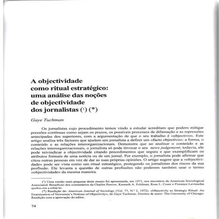 Gaye Tuchman - a objetividade como ritual estratégico