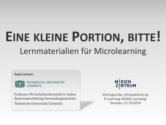 Eine kleine Portion, bitte! Lernmaterialien für Microlearning