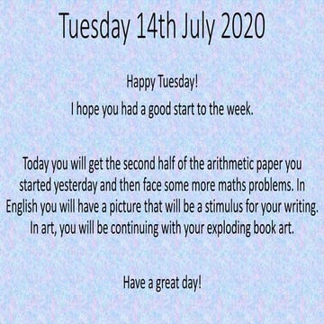 Tuesday 14th July 2020