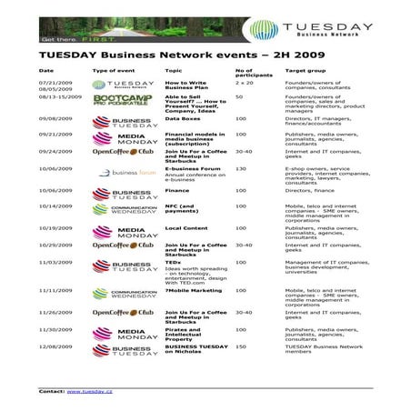 TUESDAY Business Network - Events 2H 2009