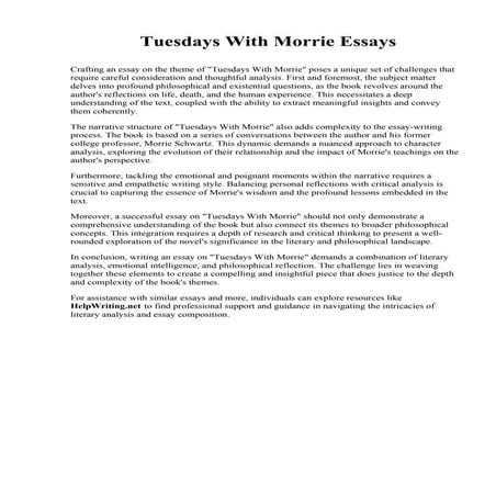 Tuesdays With Morrie Essays. West Virginia Wesleyan College