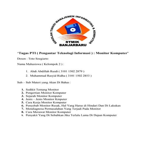 Materi Presentasi "Monitor Komputer Oleh Abdi"