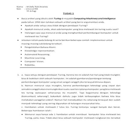 Kecerdasan Buatan - Tugas 1