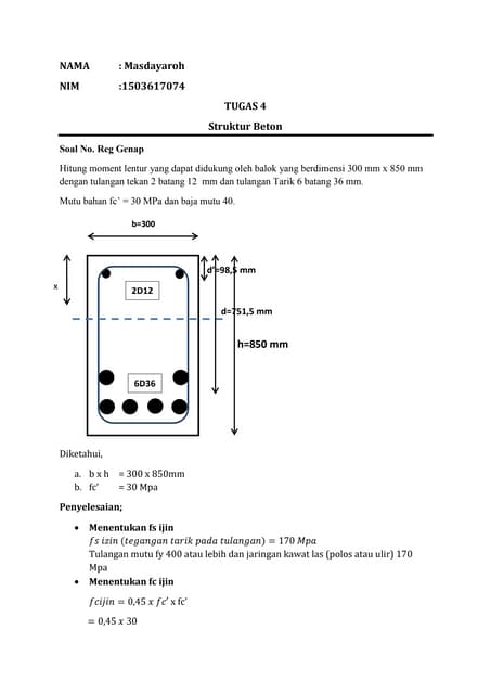 contoh soal menghitung momen ultimate pada balok | PDF