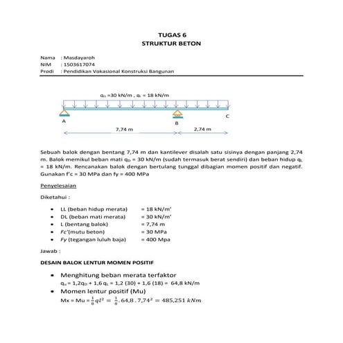 contoh soal menghitung momen ultimate pada balok | PDF