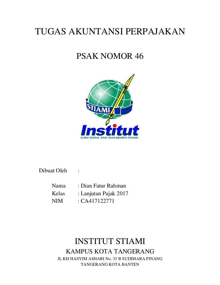 Tugas Akuntansi Perpajakan Pak Suryanih Psak No 46 Dian Fatur Rahman