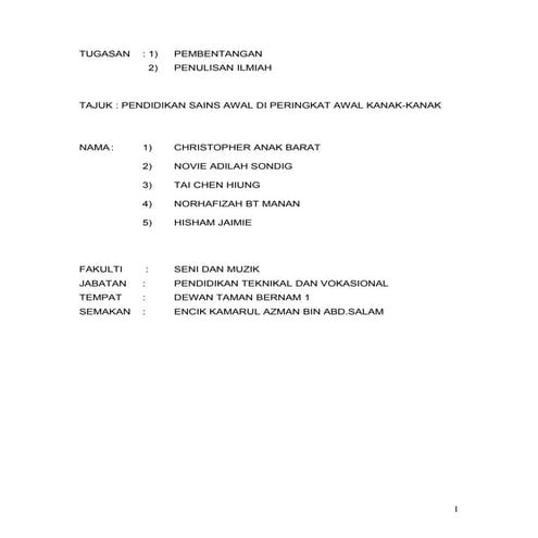 Tugasan kumpulan 4 pendidikan sains awal kanak-kanak