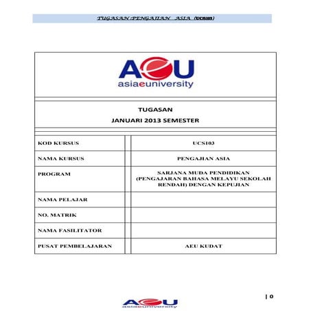 Tugasan pengajian asia ucs103 cikgu azman