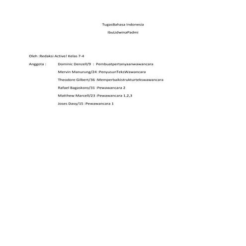 Tugas bahasa indonesia wawancara Kelas VII | DOCX