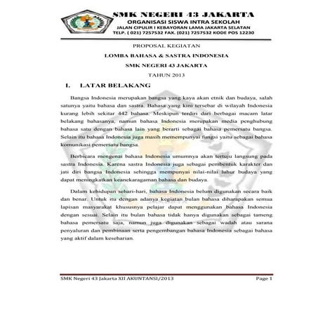 Contoh Proposal Tugas Bahasa Indonesia