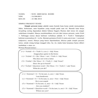 RUMUS SIMPLE PRESENT TENSE