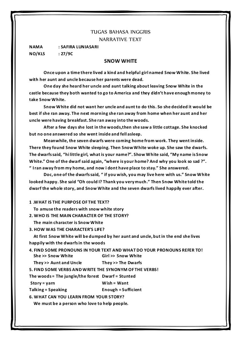 Tugas Bahasa Inggris Narrative Text Snow White