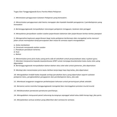 Tugas dan tanggungjawab guru panitia mata pelajaran