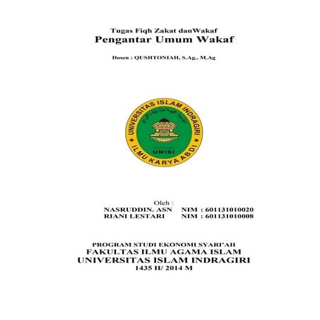 Tugas Fiqh Zakat dan Wakaf - Pengantar Umum Wakaf