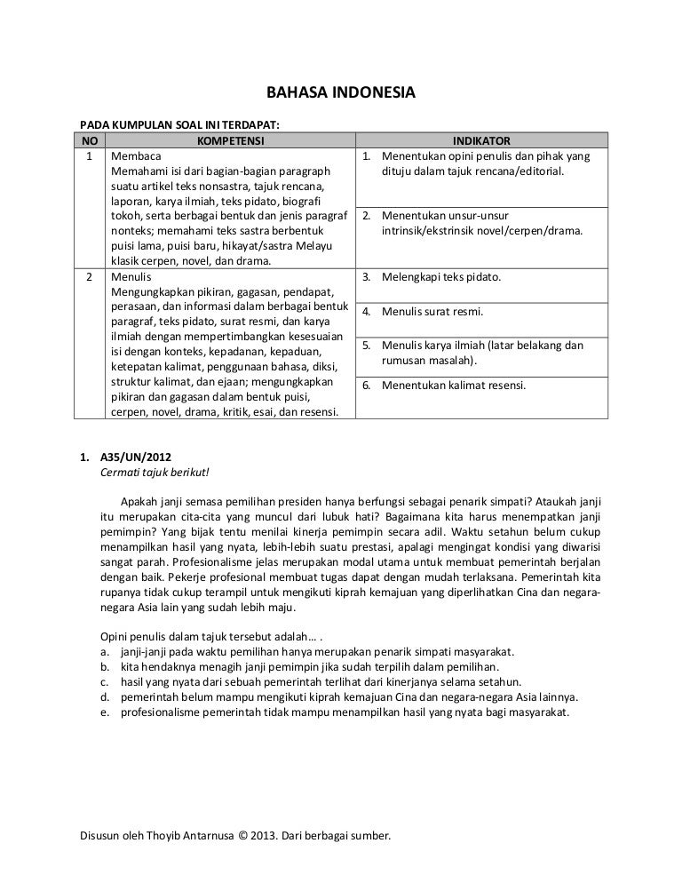 6 Soal Un Bahasa Indonesia Beserta Pembahasan