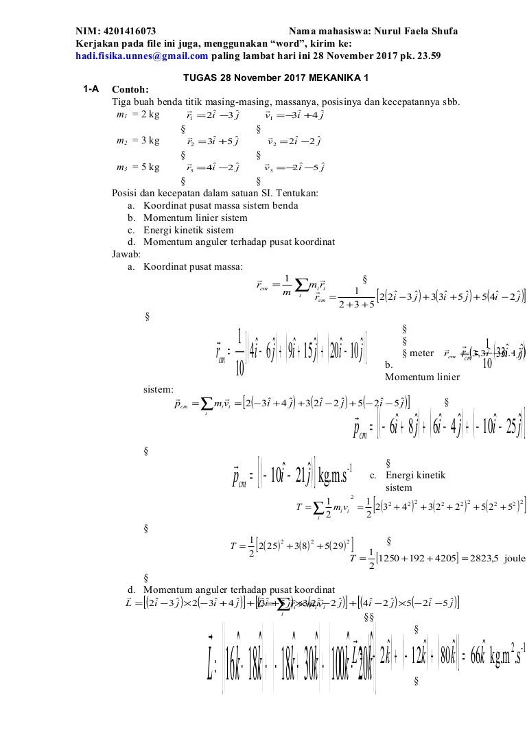 Soal Dan Pembahasan Mekanika 1 Nurul Faela Shufa Pendidikan Fisika Un
