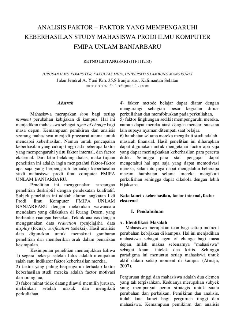 Ringkasan Penelitian Analisis Faktor Faktor Yang Mempengaruhi Keber