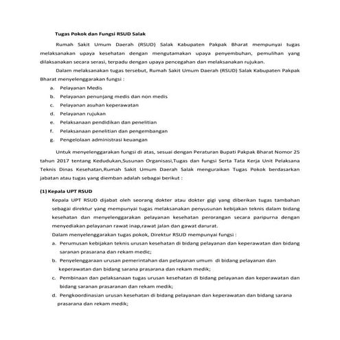 Tugas pokok dan fungsi rsud