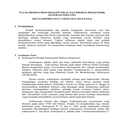 BIOTEKNOLOGI (SEFALOSFORIN DAN VAKSIN INFLUENZA