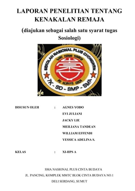 Tugas Sosiologi Kenakalan Remaja Untuk Mata Pelajaran Sosiologi Sma