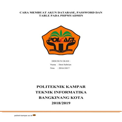 CARA MEMBUAT AKUN DATABASE DI PHPMYADMIN